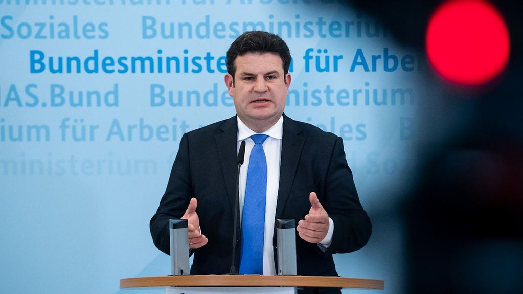 Federal Labour and Social Affairs Minister Hubertus Heil at a press conference