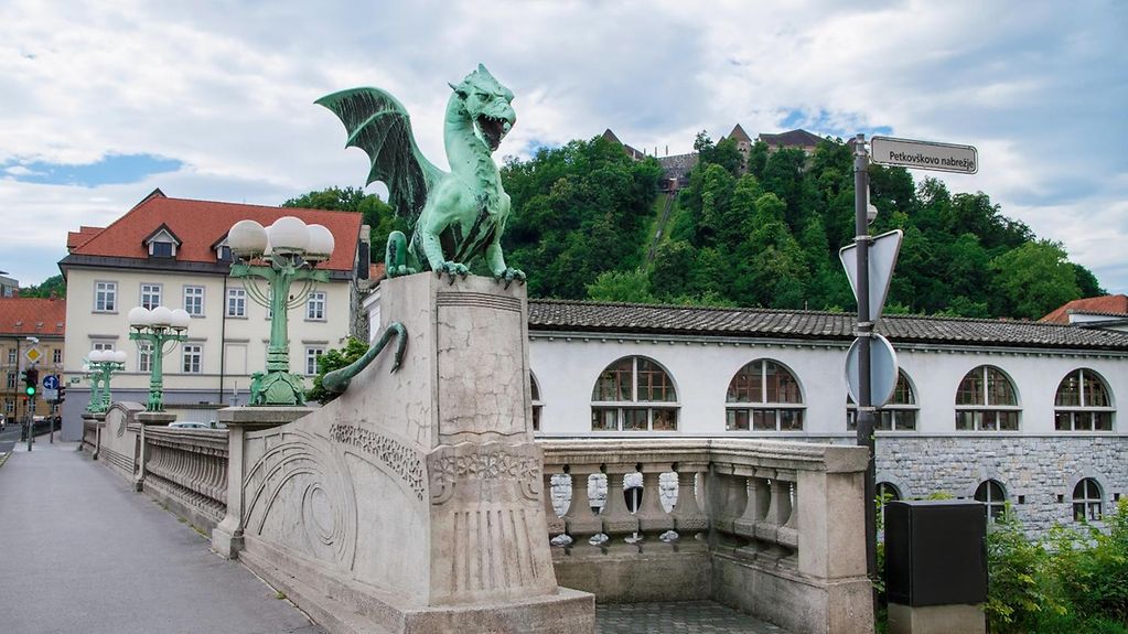 Die Drachenbrücke in Portugals Hauptstadt Ljubljana.