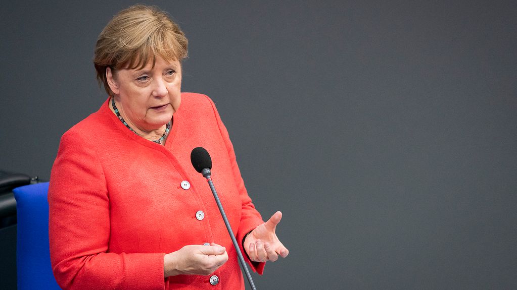 Chancellor Angela Merkel speaks in the German Bundestag.