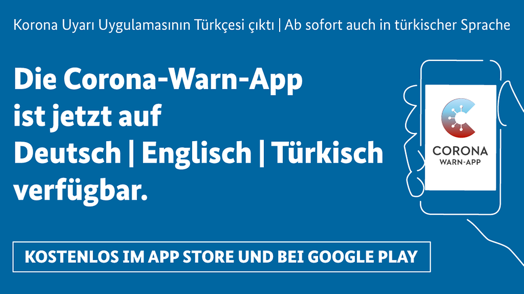 Die Corona-Warn-App ist ab sofort in türkischer Sprache verfügbar. (Weitere Beschreibung unterhalb des Bildes ausklappbar als "ausführliche Beschreibung")