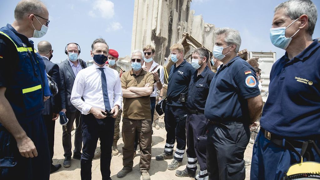 Federal Minister for Foreign Affairs Heiko Maas visits the epicentre of the explosion in Beirut's port area.