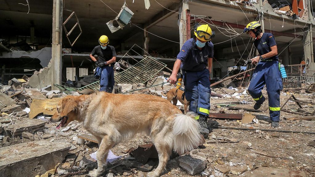 La photo montre un membre de l’Agence fédérale de secours technique à Beyrouth