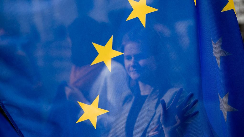 The photo shows an EU flag