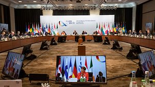 Conference room during the meeting of EU defence ministers