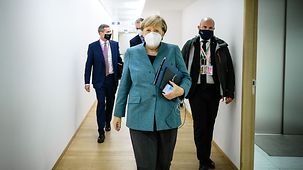 Chancellor Angela Merkel at a meeting of the European Council