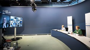 Chancellor Angela Merkel during the integration summit, which took the form of a video conference