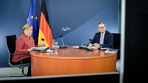 Chancellor Angela Merkel during a meeting with the state premiers of Germany's federal states