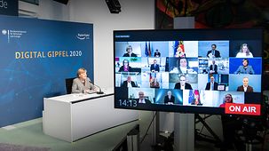 Bundeskanzlerin Angela Merkel während einer Videokonferenz des Digitalgipfels.