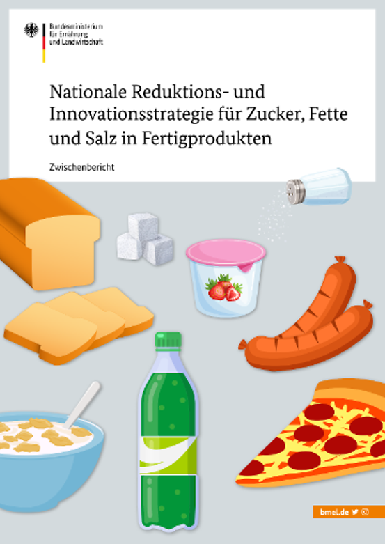 Titelbild der Publikation "Zwischenbericht zur Nationalen Reduktions- und Innovationsstrategie für Zucker, Fette und Salz in Fertigprodukten"