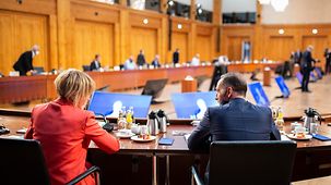 Heiko Maas in the conference room during the Gymnich meeting with foreign affairs ministers of the member states of the European Union