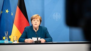 Chancellor Angela Merkel gives a statement on events in Washington D.C.