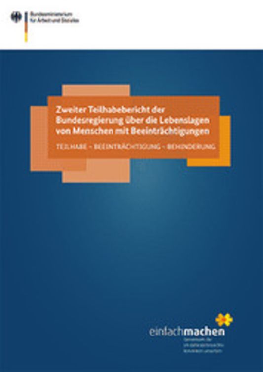 Titelbild der Publikation "Zweiter Teilhabebericht über die Lebenslagen von Menschen mit Beeinträchtigungen in Deutschland"