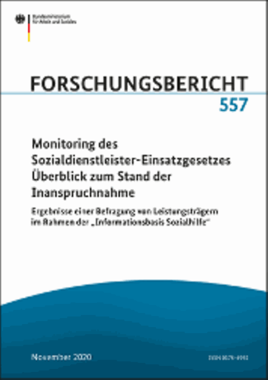 Titelbild der Publikation "Monitoring des Sozialdienstleister-Einsatzgesetzes"