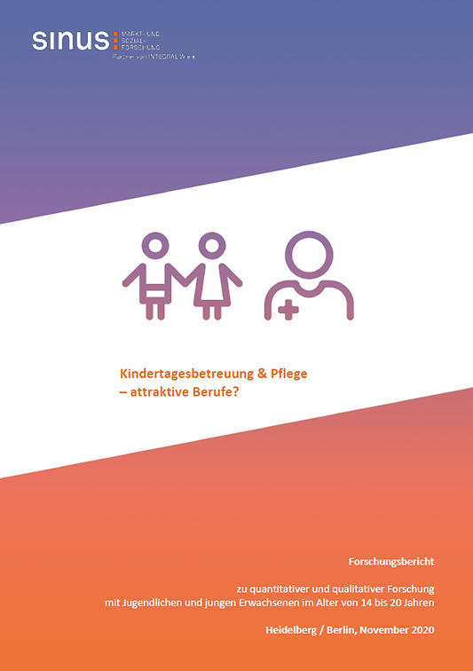 Titelbild der Publikation "Kindertagesbetreuung und Pflege - attraktive Berufe? - Forschungsbericht zu quantitativer und qualitativer Forschung mit Jugendlichen und jungen Erwachsenen im Alter von 14 bis 20 Jahren"
