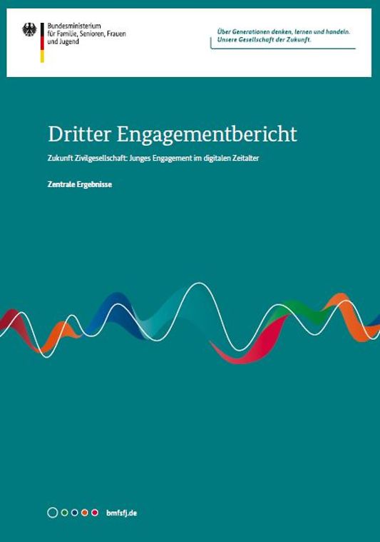 Titelbild der Publikation "Dritter Engagementbericht - Zukunft Zivilgesellschaft: Junges Engagement im digitalen Zeitalter - Zentrale Ergebnisse"