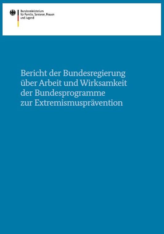 Titelbild der Publikation "Bericht der Bundesregierung über Arbeit und Wirksamkeit der Bundesprogramme zur Extremismusprävention"