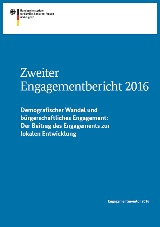 Titelbild der Publikation "Zentrale Ergebnisse - Zweiter Engagementbericht 2016 - Demografischer Wandel und bürgerschaftliches Engagement: Der Beitrag des Engagements zur lokalen Entwicklung"
