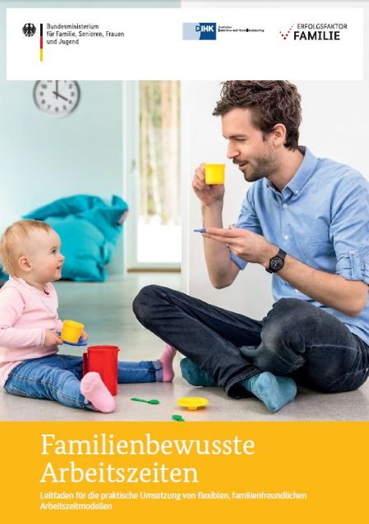 Titelbild der Publikation "Familienbewusste Arbeitszeiten - Leitfaden für die praktische Umsetzung von flexiblen, familienfreundlichen Arbeitszeitmodellen"