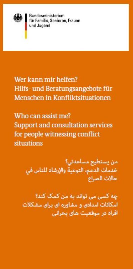 Titelbild der Publikation "Wer kann mir helfen? - Hilfs- und Beratungsangebote für Menschen in Konfliktsituationen"