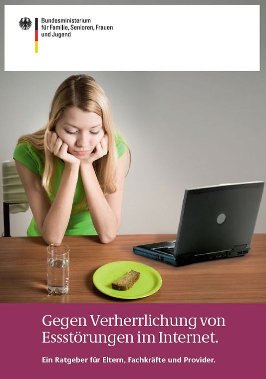 Titelbild der Publikation "Gegen Verherrlichung von Essstörungen im Internet - Ein Ratgeber für Eltern, Fachkräfte und Provider."