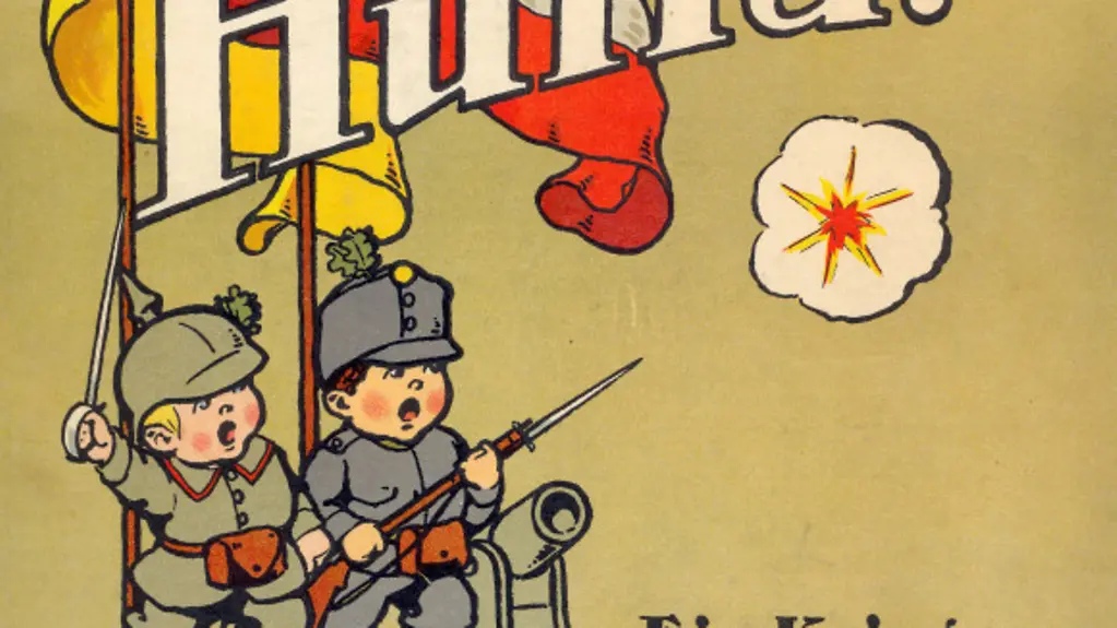 Herbert Rikli: Hurra! : ein Kriegs-Bilderbuch. - Stuttgart : Loewe, [1915]. - 23 S.Die Helden dieses Kinderbuchs sind der deutsche Junge "klein Willi" und sein österreichischer Freund "Franzl". Ihre "Abenteuer" bestehen darin, dass sie Franzosen, …