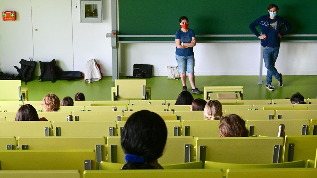 Students in a university lecture theatre