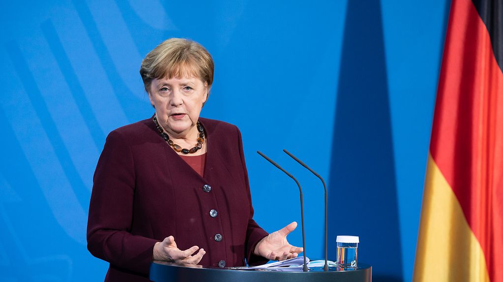 Chancellor Angela Merkel at the press conference following the vaccination summit