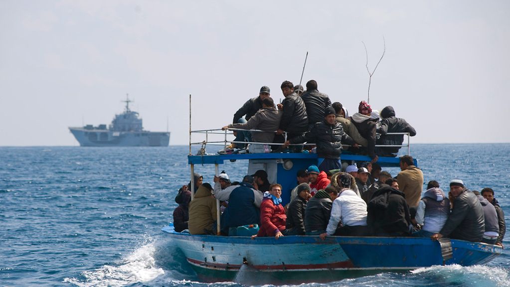 Lampedusa - Migrants in a boat on their way to Italy