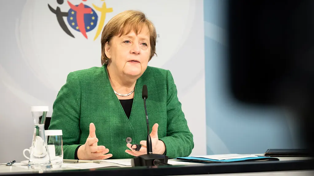 Chancellor Angela Merkel speaks.