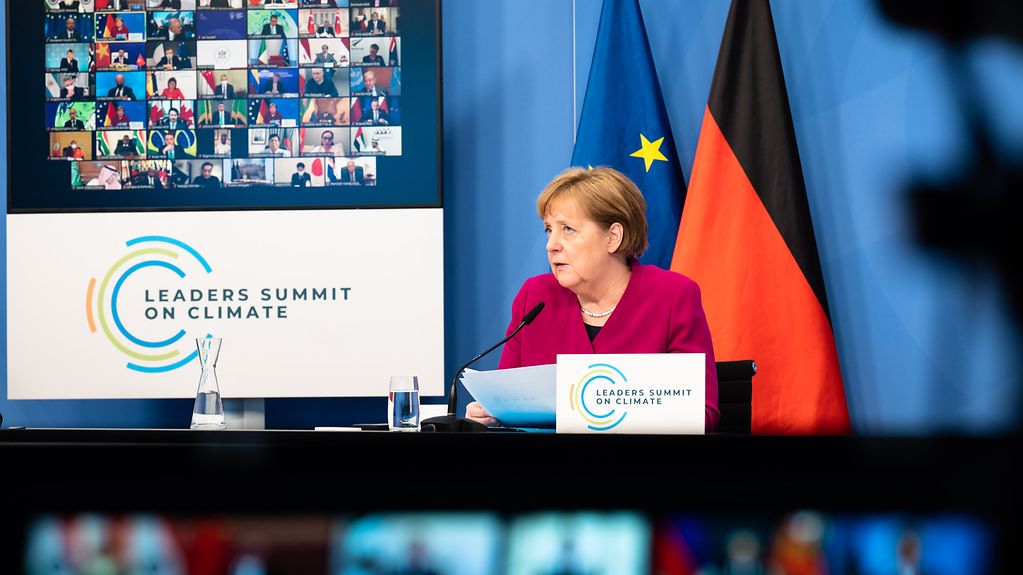 Kanzlerin Merkel bei der Videokonferenz zum Leaders Summit on Climate