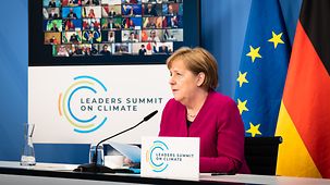Chancellor Angela Merkel at the virtual Leaders Summit on Climate