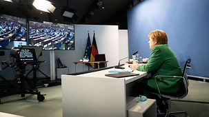 Chancellor Angela Merkel attends the Parliamentary Assembly of the Council of Europe by video link.