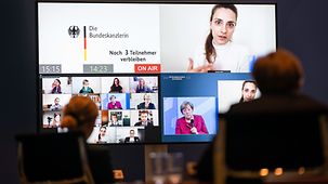 Chancellor Angela Merkel during the online citizens' dialogue "The Chancellor in Discussion"