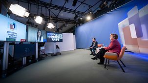 Chancellor Angela Merkel during the online dialogue on digital learning