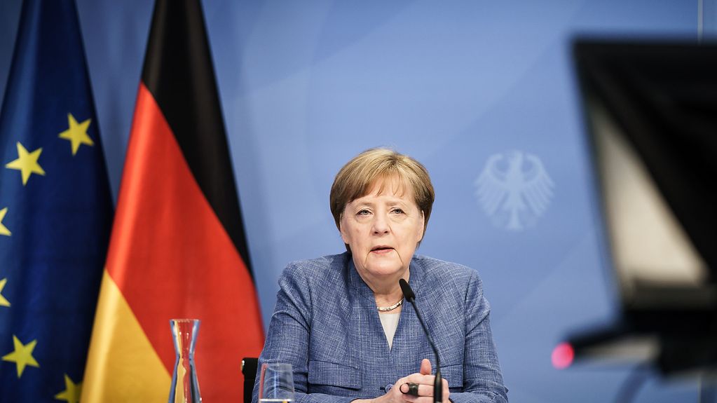 Bundeskanzlerin Merkel bei dem virtuellen Gespräch beim 3. Ökumenischen Kirchentag 2021