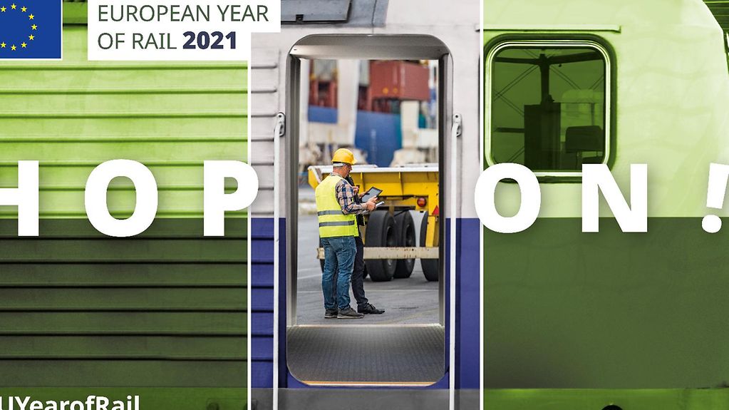 Webseite Plakat Europäisches Jahr der Schiene (Weitere Beschreibung unterhalb des Bildes ausklappbar als "ausführliche Beschreibung")