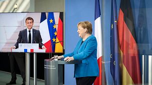 Bundeskanzlerin Angela Merkel bei der Pressekonferenz nach dem Deutsch-Französischen Ministerrat.