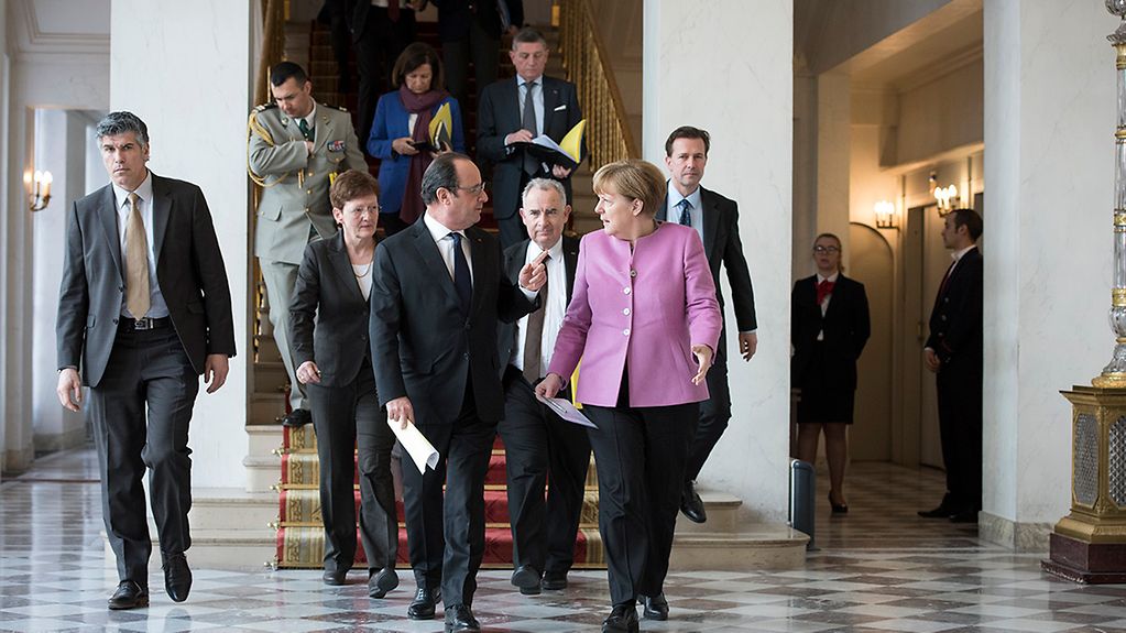 Bundeskanzlerin Angela Merkel und Frankreichs Präsident François Hollande.
