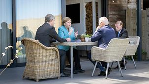Bundeskanzlerin Angela Merkel beim G7-Gipfel mit US-Präsident Joe Biden.