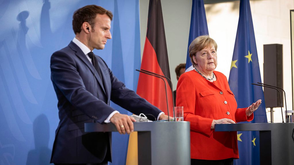Im Kanzleramt: Kanzlerin Merkel empfängt Frankreichs Staatspräsident Macron
