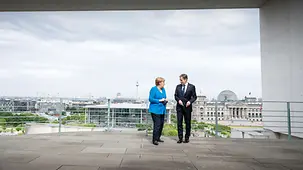 Federal Chancellor Angela Merkel in conversation with US Secretary of State Antony Blinken.