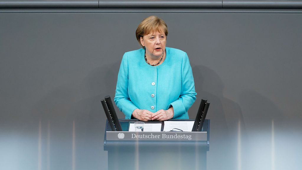 Federal Chancellor Angela Merkel speaks at the Bundestag.