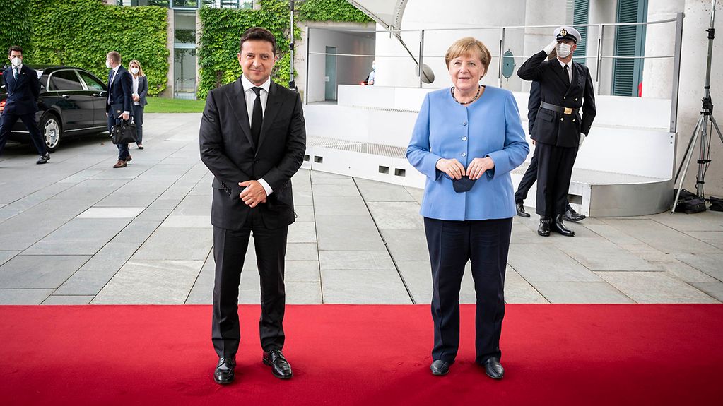 Kanzlerin Merkel und der Präsident der Ukraine, Selensky