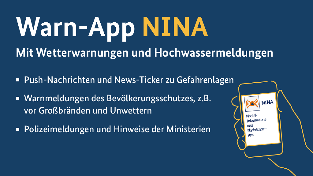 Warn-App NINA (Weitere Beschreibung unterhalb des Bildes ausklappbar als "ausführliche Beschreibung")