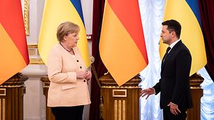 La chancelière fédérale Angela Merkel et Volodymyr Zelensky, le président ukrainien