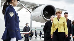 Chancellor Angela Merkel at the airport