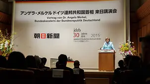 Chancellor Angela Merkel gives a speech.