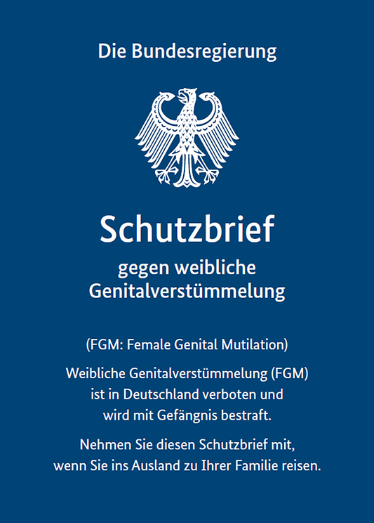 Titelbild der Publikation "Schutzbrief gegen weibliche Genitalverstümmelung - einfache Sprache"
