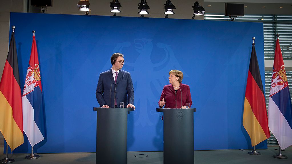Bundeskanzlerin Angela Merkel und der Serbiens Ministerpräsident Aleksandar Vucic.