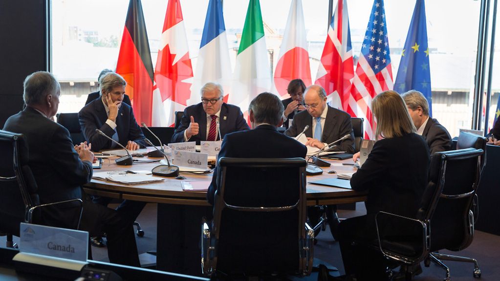 Séance commune des ministres des Affaires étrangères du G7 au musée de la Hanse de Lübeck
